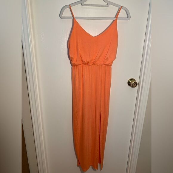 Lulu’s EUC orange V-neck slit leg maxi dress Size Small - Picture 1 of 5